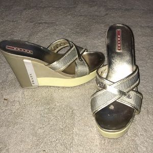 Prada metallic wedges